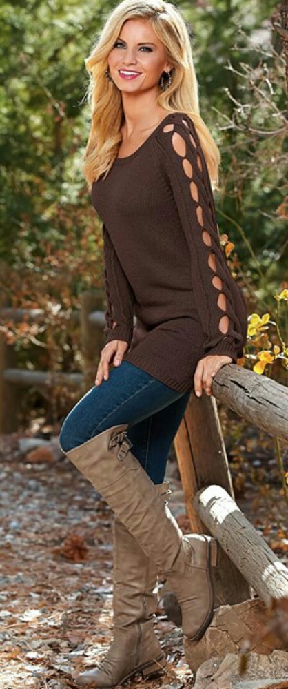 VENUS SLEEVE DETAIL TUNIC SWEATER